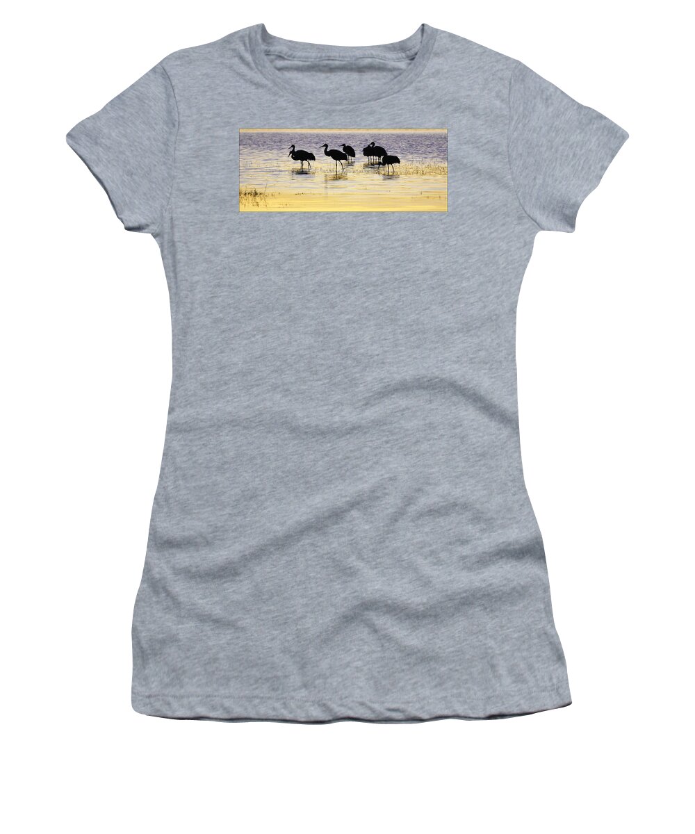 Bosque De Apache Women's T-Shirt featuring the photograph Sunrise Silhouette by Marla Craven