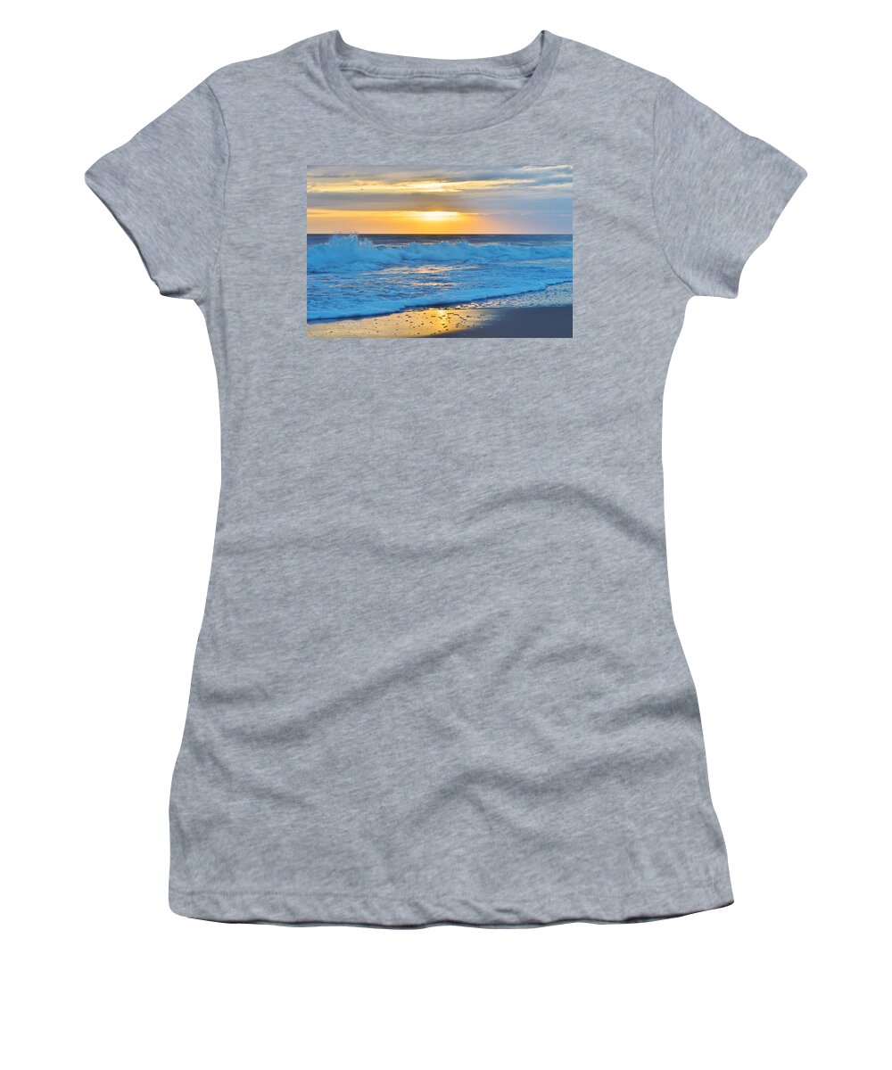 Waves Women's T-Shirt featuring the photograph Sunrise with a Splash by Barbara Ann Bell