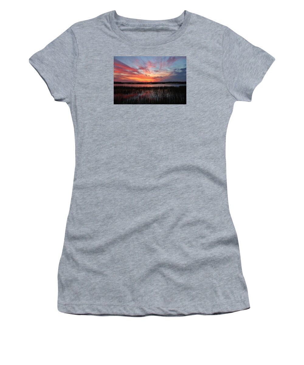 Sun Women's T-Shirt featuring the photograph Sunset And Reflections 2 by Cynthia Guinn