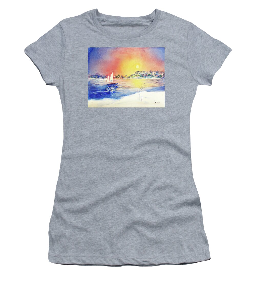Orange Beach Women's T-Shirt featuring the painting Sunset at Perdido Pass by Jerry Fair