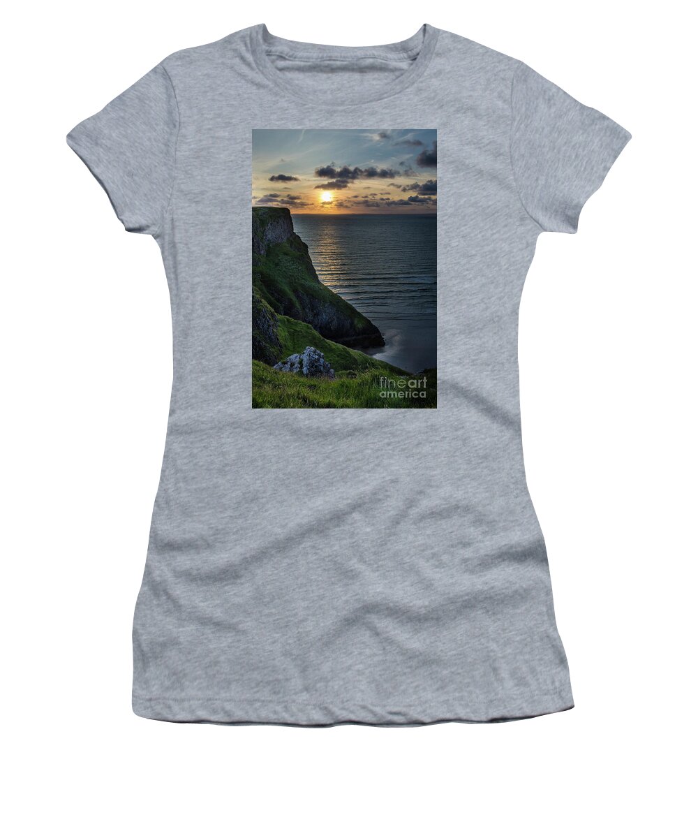 Sunset Women's T-Shirt featuring the photograph Sunset at Rhossili Bay by Perry Rodriguez