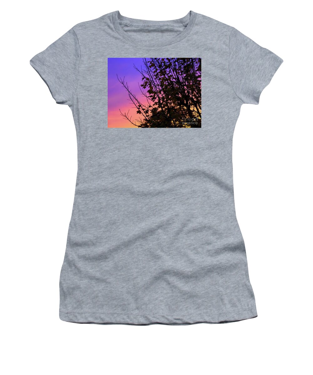 Trees Women's T-Shirt featuring the photograph Sunset behind trees by Colin Rayner