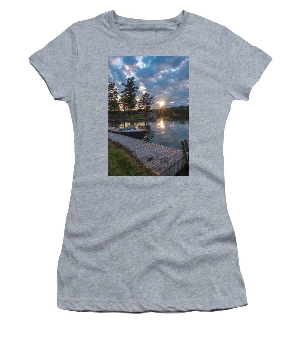 St Lawrence Seaway Women's T-Shirt featuring the photograph Sunset From Dock by Tom Singleton