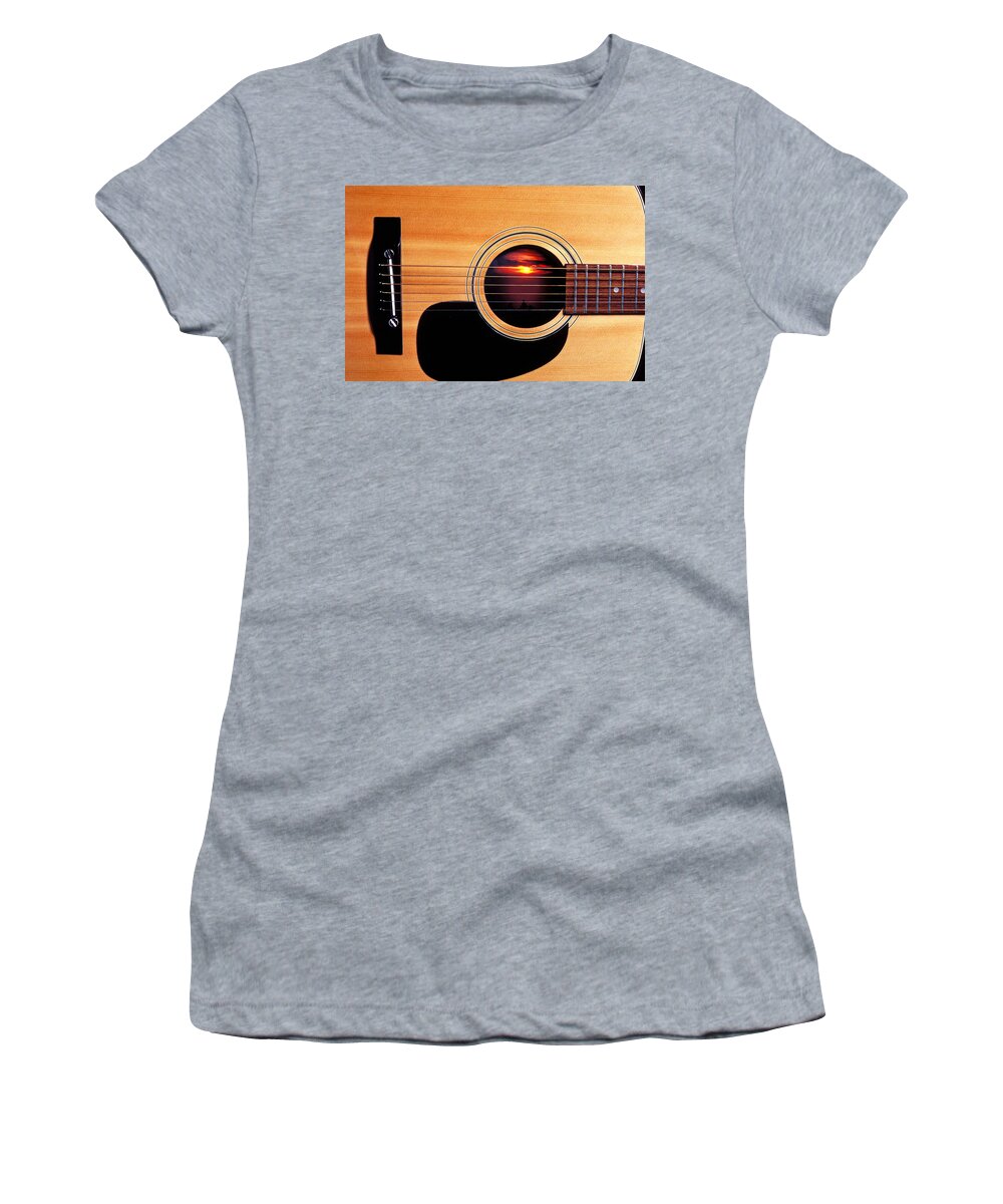 Guitar Women's T-Shirt featuring the photograph Sunset in guitar by Garry Gay