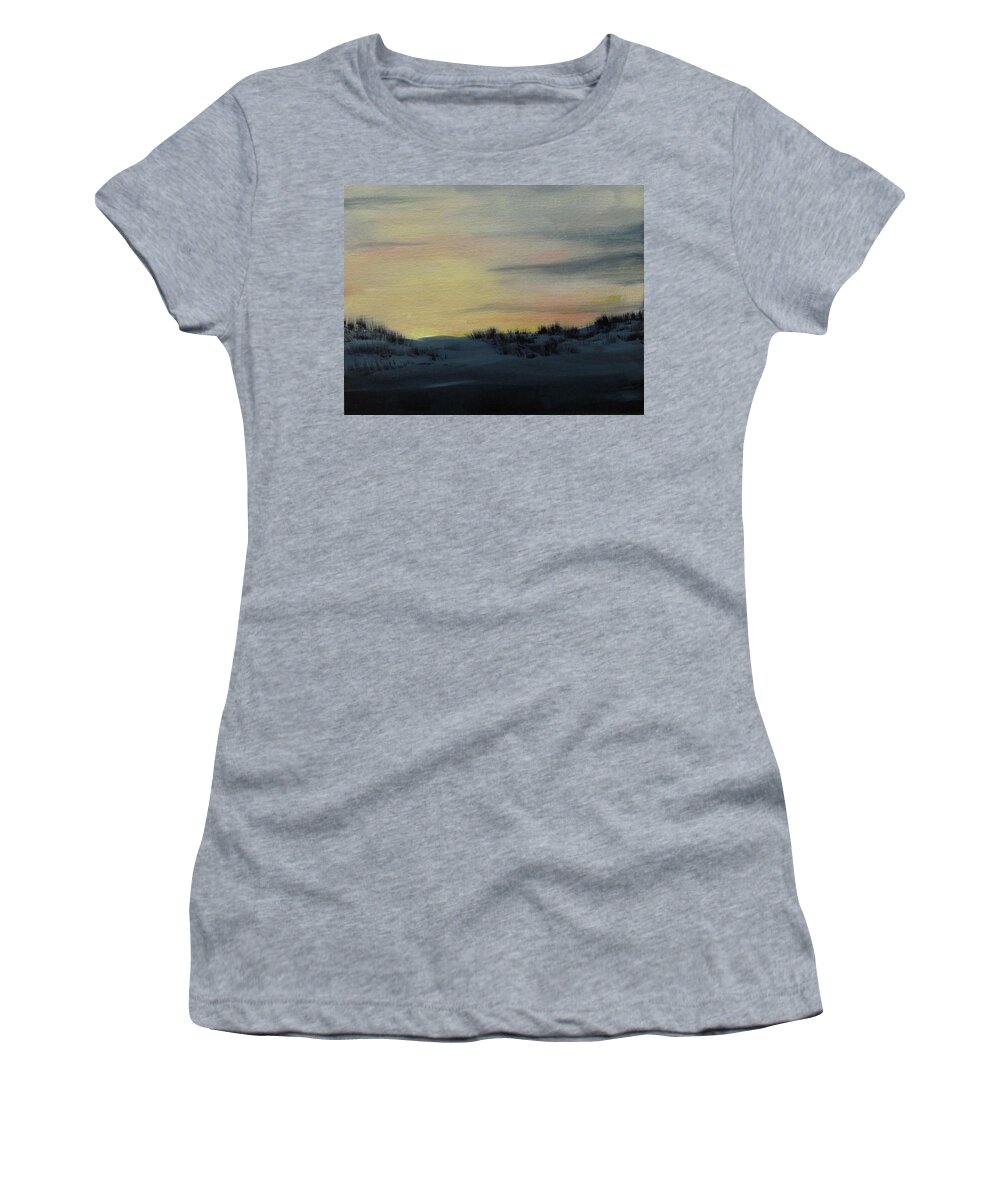 Landscape Women's T-Shirt featuring the painting Sunset On Arrakis by Lorraine Centrella