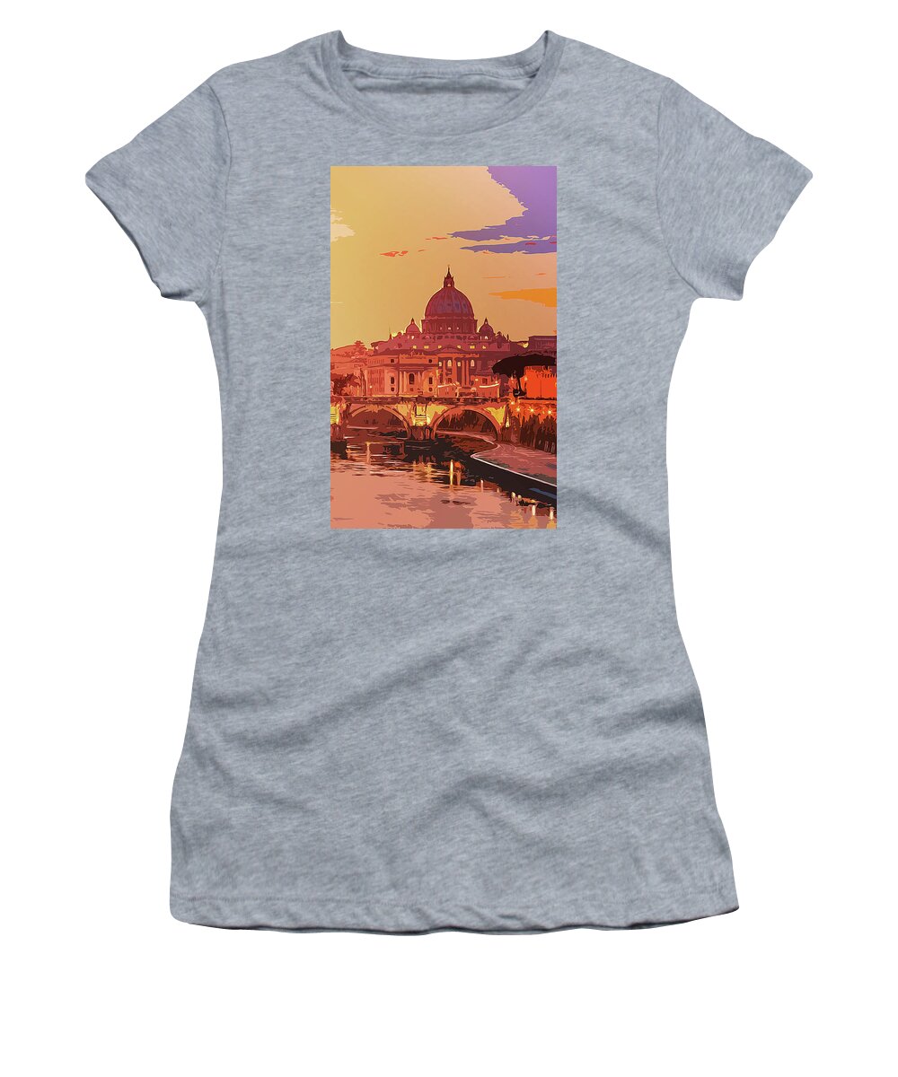 Italy Women's T-Shirt featuring the painting Sunset on Rome the Eternal City by AM FineArtPrints