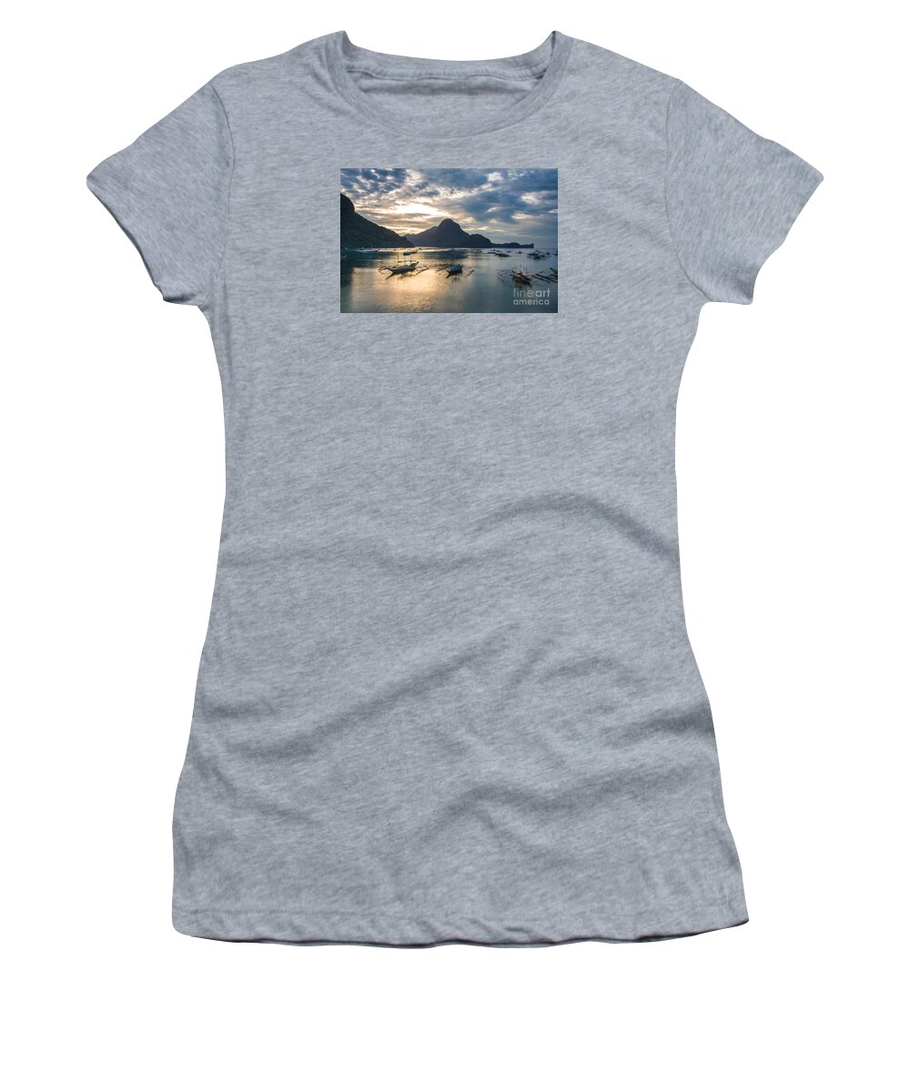 Asia Women's T-Shirt featuring the photograph Sunset over El Nido bay in Palawan, Philippines by Didier Marti
