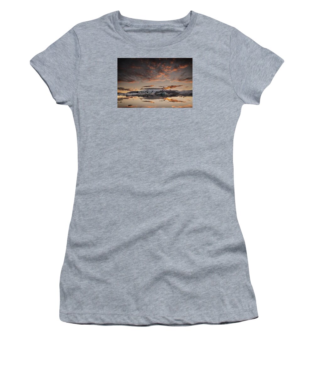 Sunset Women's T-Shirt featuring the photograph Sunset over Jokulsarlon Lagoon, Iceland by Chris McKenna