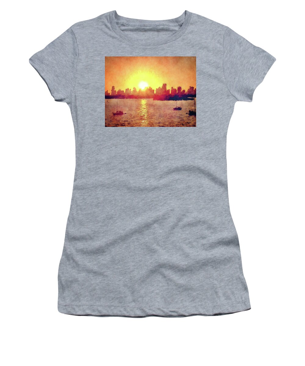 Sunset Women's T-Shirt featuring the digital art Sunset Over Miami Florida by Phil Perkins