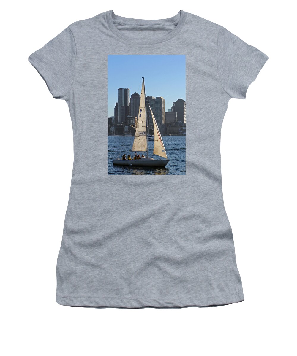 Boston Harbor Sailing Women's T-Shirt featuring the photograph Sunset Sailing by Juergen Roth