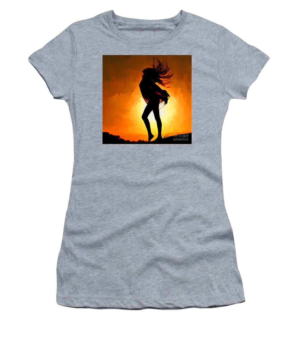 Dance Women's T-Shirt featuring the painting Sunset Woman 01 by Gull G