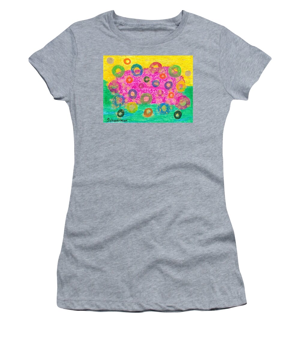 Original Drawing/painting Women's T-Shirt featuring the painting Sunshine And Silly Bubbles by Susan Schanerman