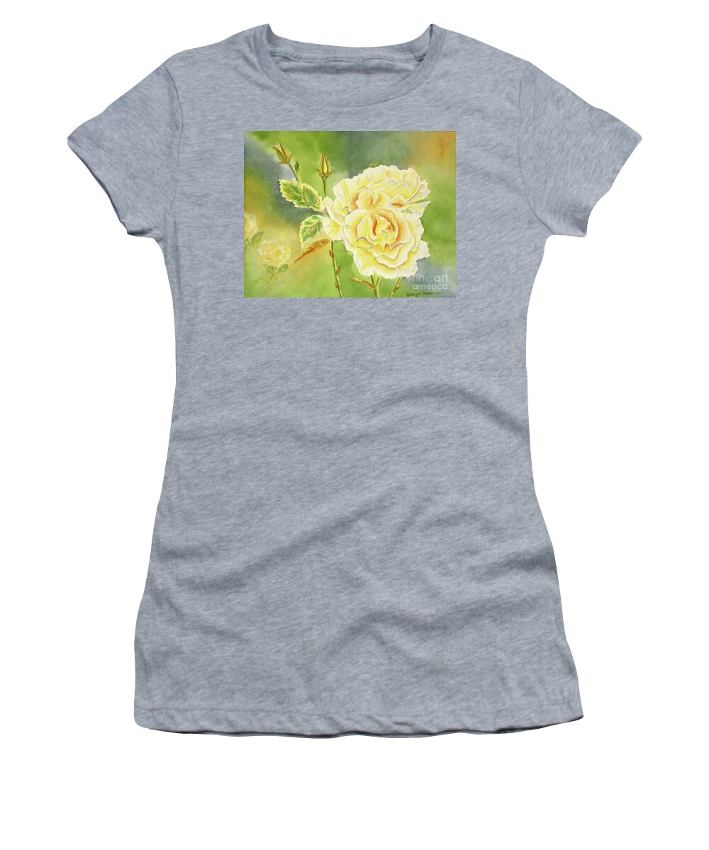 Yellow Women's T-Shirt featuring the painting Sunshine and Yellow Roses by Kathryn Duncan