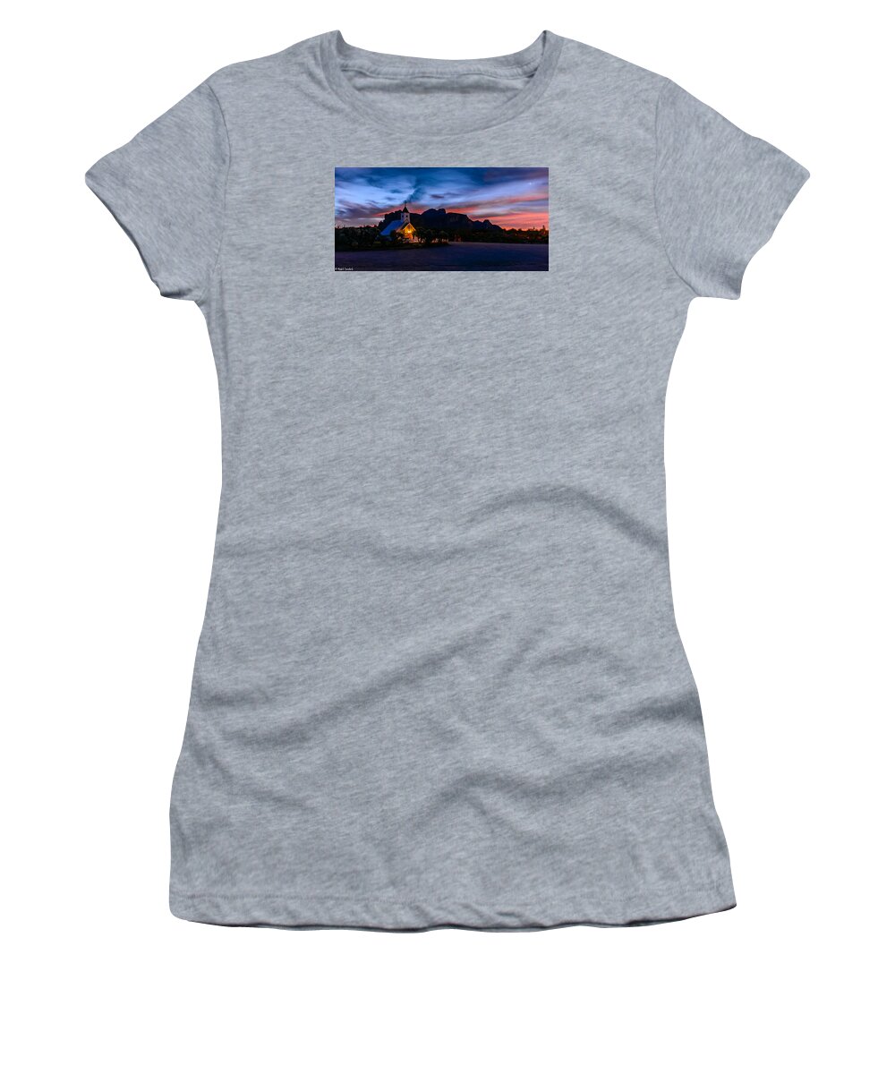 Superstition Mountain Women's T-Shirt featuring the photograph Superstition Sunrise by Mike Ronnebeck