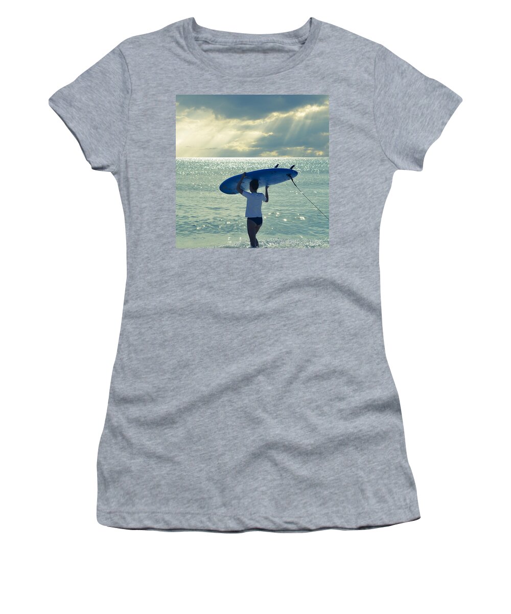 Laura Fasulo Women's T-Shirt featuring the photograph Surfer Girl Square by Laura Fasulo