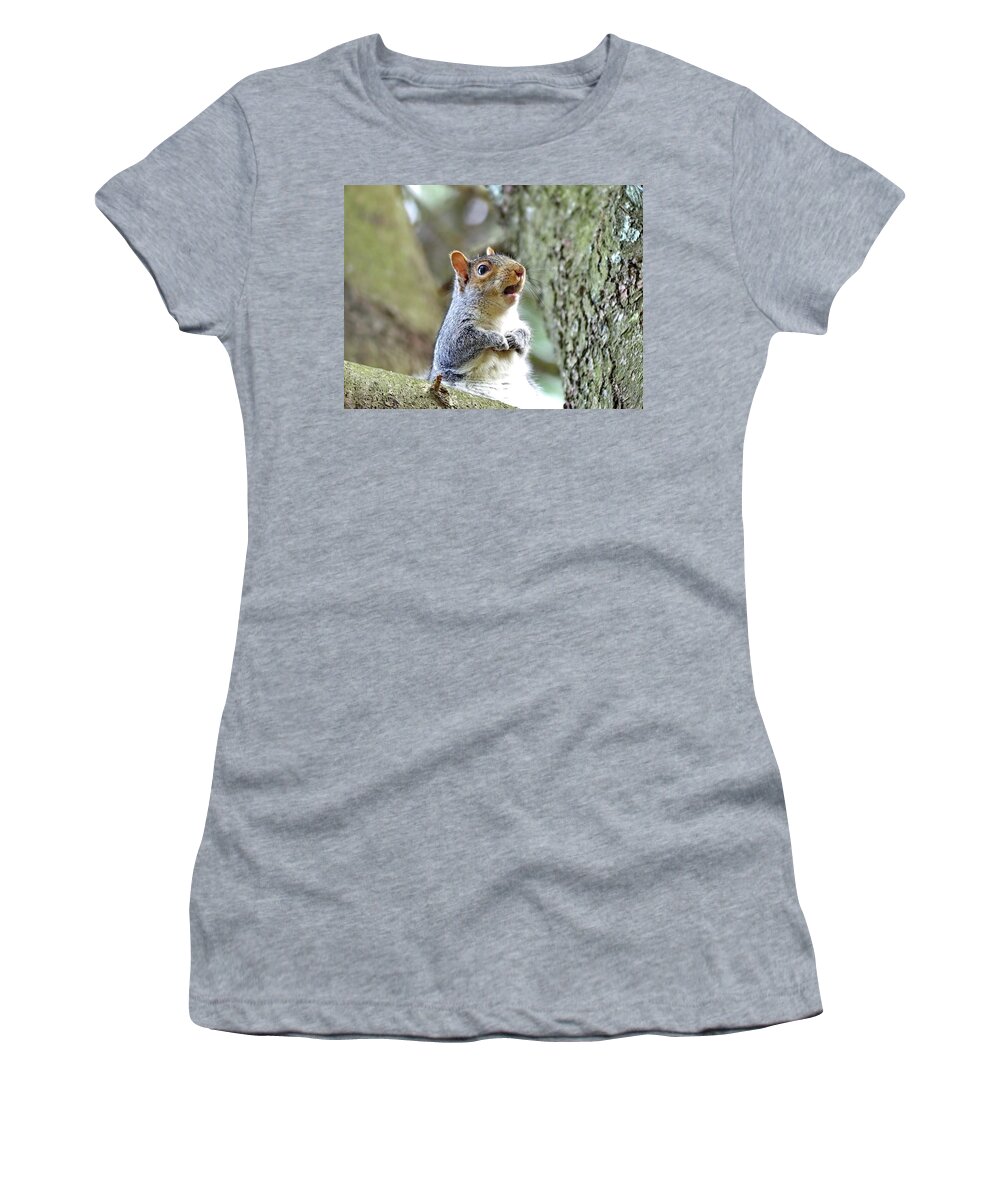 Squirrel Women's T-Shirt featuring the photograph Surprise by Lyuba Filatova