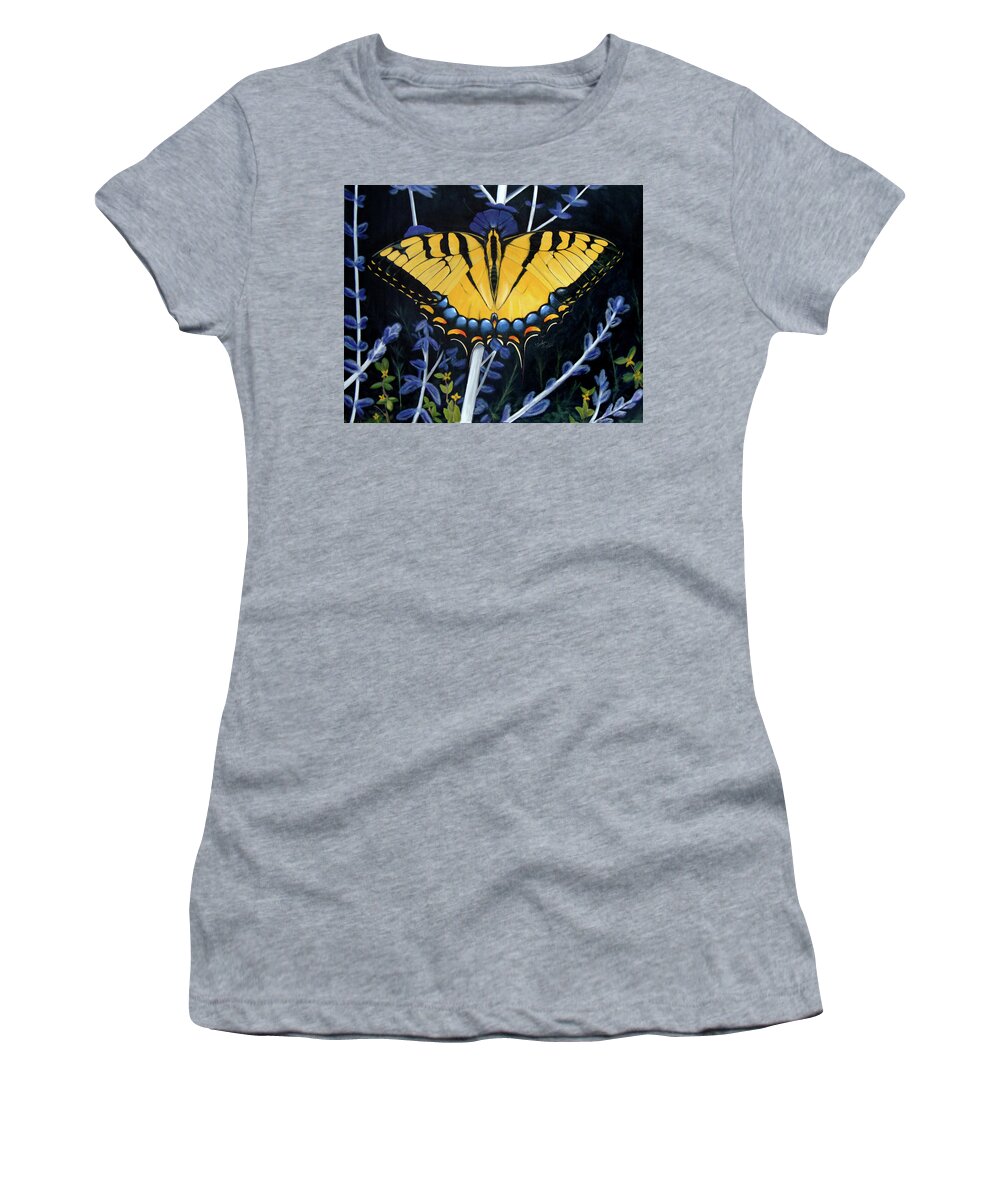 Swallowtail On Sage Women's T-Shirt featuring the painting Swallowtail Butterfly by Barbara Andrews