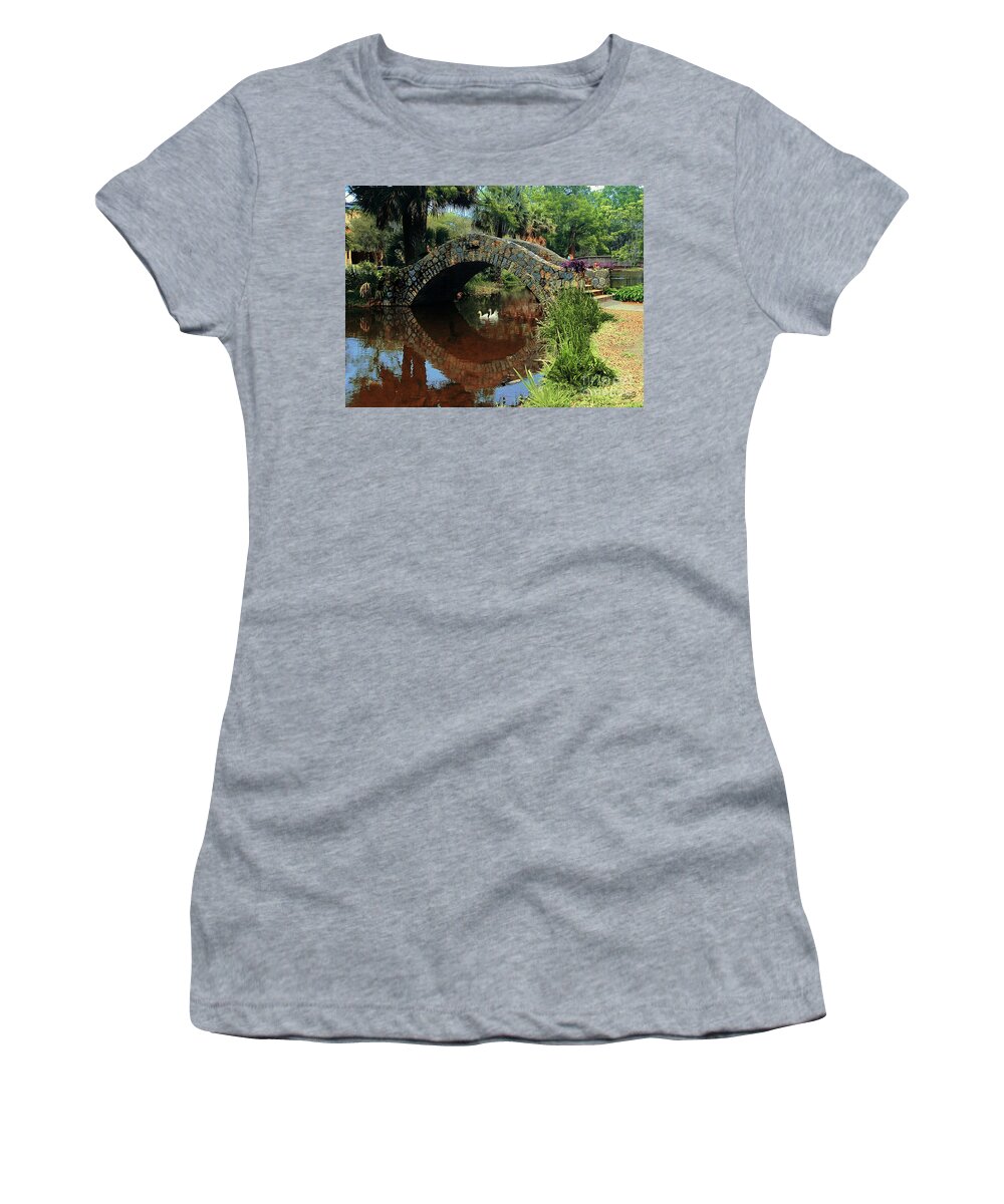 Stone Bridges Women's T-Shirt featuring the painting Geese Under The Bridge 2 by CHAZ Daugherty