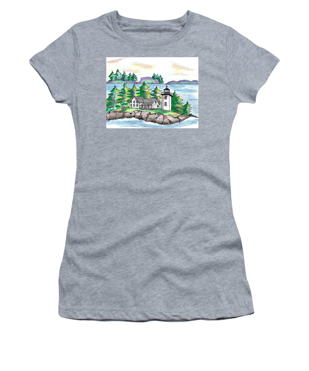  Paul Meinerth Artist Women's T-Shirt featuring the drawing Swan Island Lighthouse by Paul Meinerth