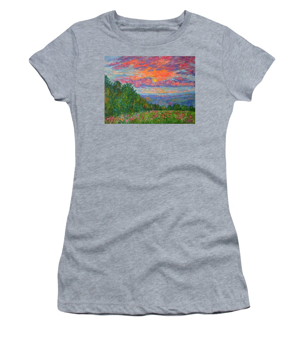 Landscapes For Sale Women's T-Shirt featuring the painting Sweet Pea Morning on the Blue Ridge by Kendall Kessler