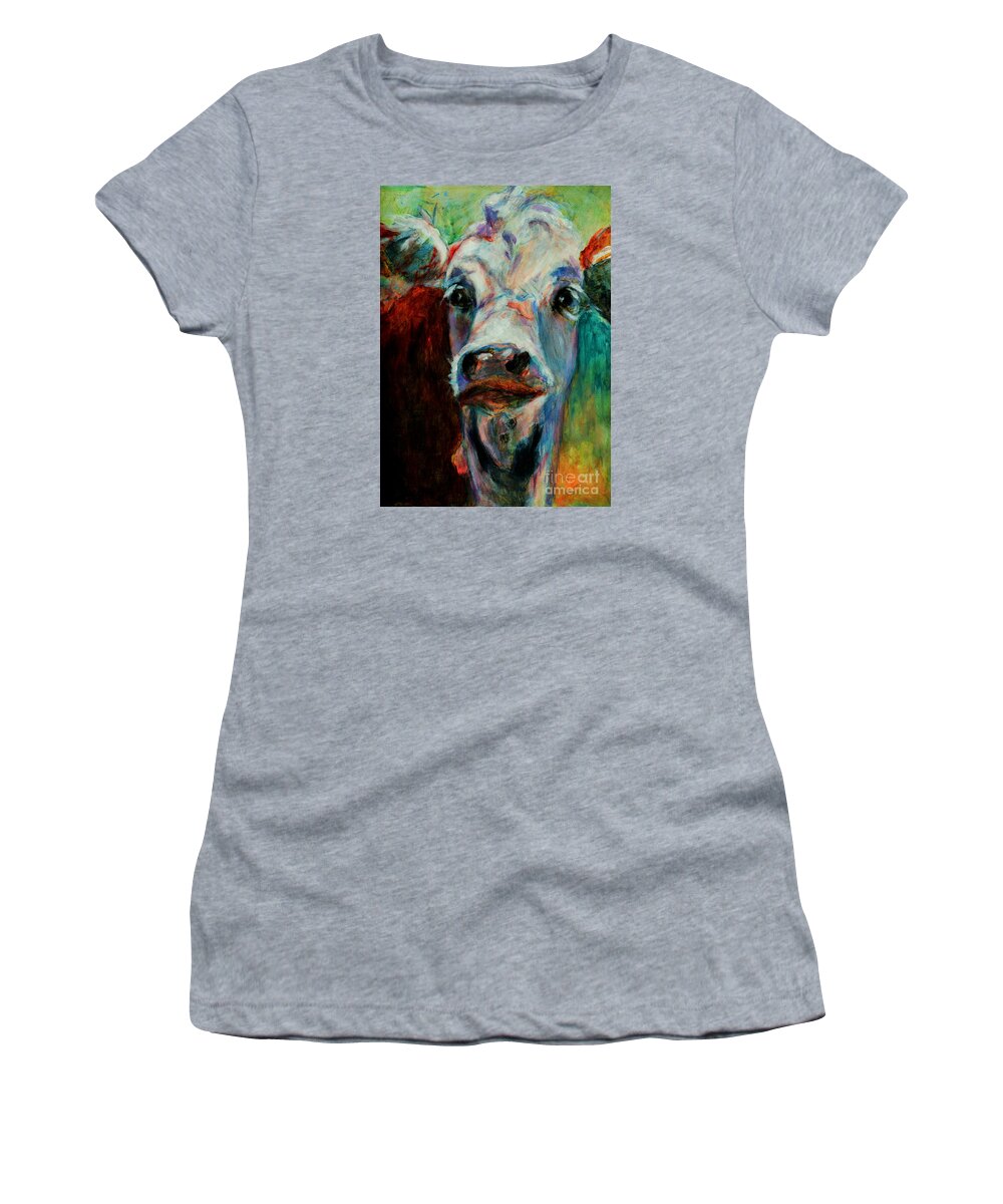 Swiss Women's T-Shirt featuring the painting Swiss Cow - 1 by David Van Hulst