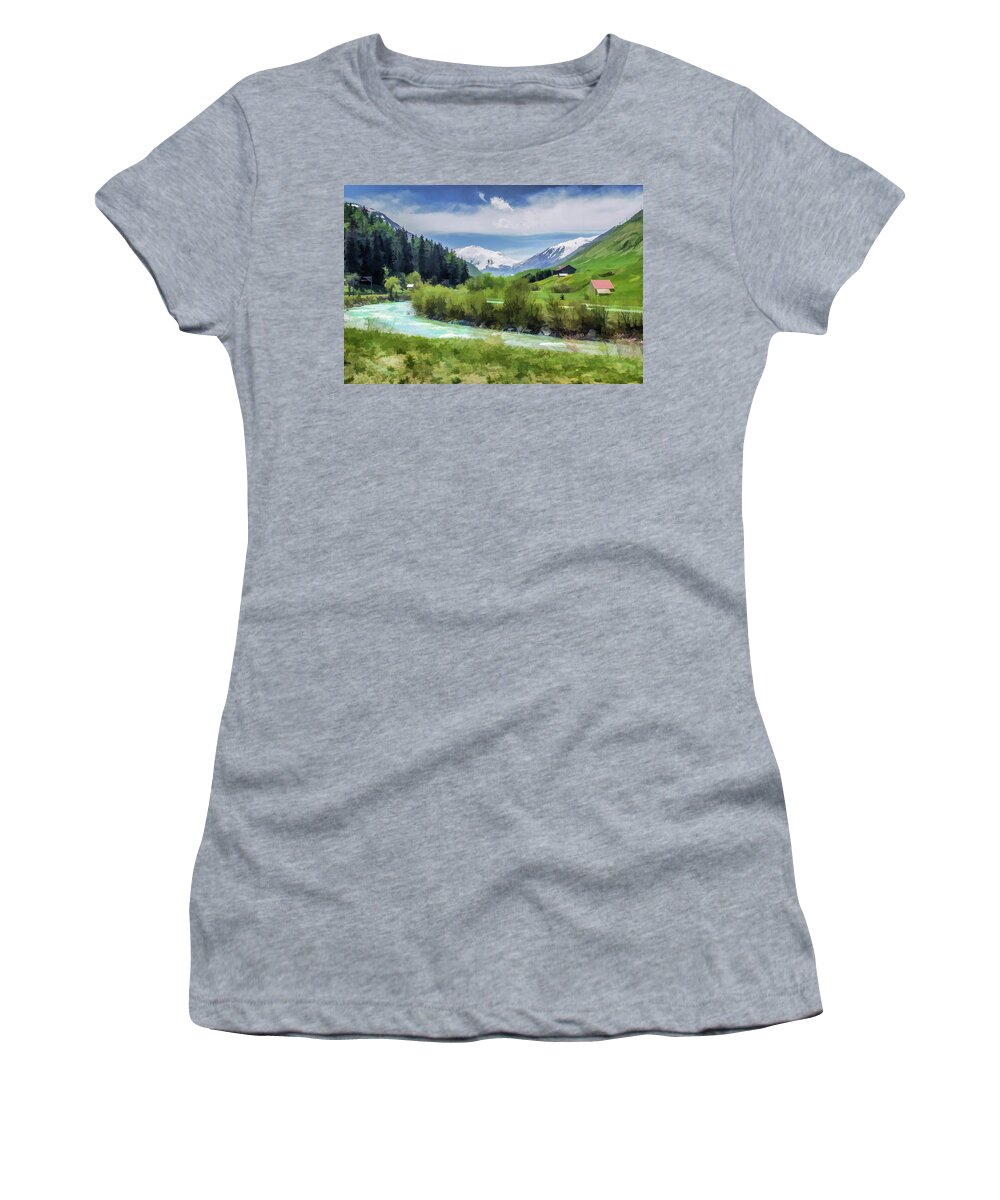 Switzerland Women's T-Shirt featuring the digital art Swiss Landscape by Lisa Lemmons-Powers