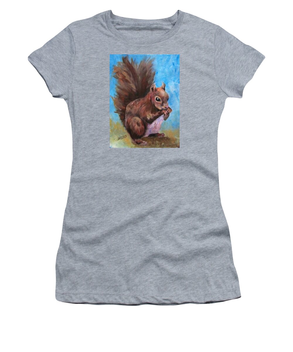 Squirrel Women's T-Shirt featuring the painting Sylas Saves for Winter by Barbara O'Toole