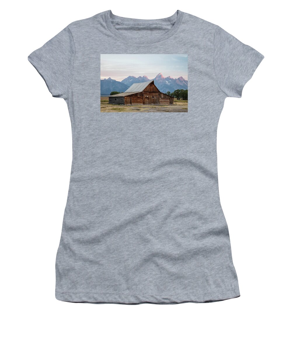 Mormon Row Women's T-Shirt featuring the photograph T.A. Moulton Barn Grand Tetons Sunrise by John McGraw