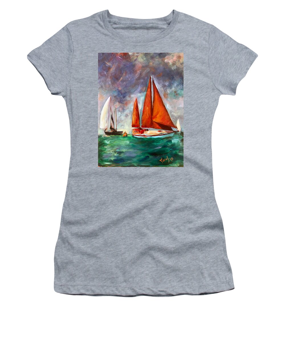 Bahamas Women's T-Shirt featuring the painting Tanbarque Rounds the Mark by Josef Kelly