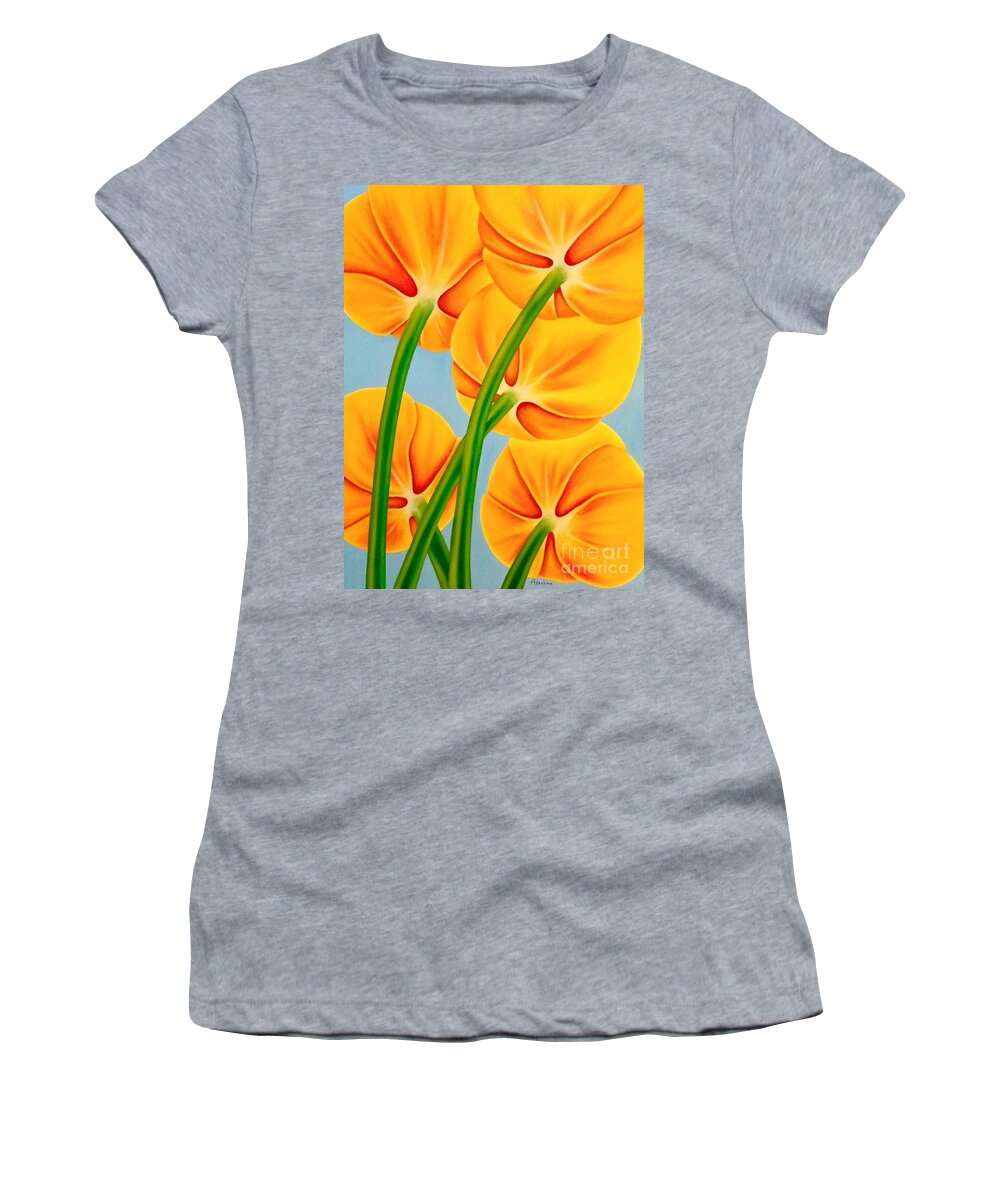 Tulips Women's T-Shirt featuring the painting Tangerine by Natalia Astankina