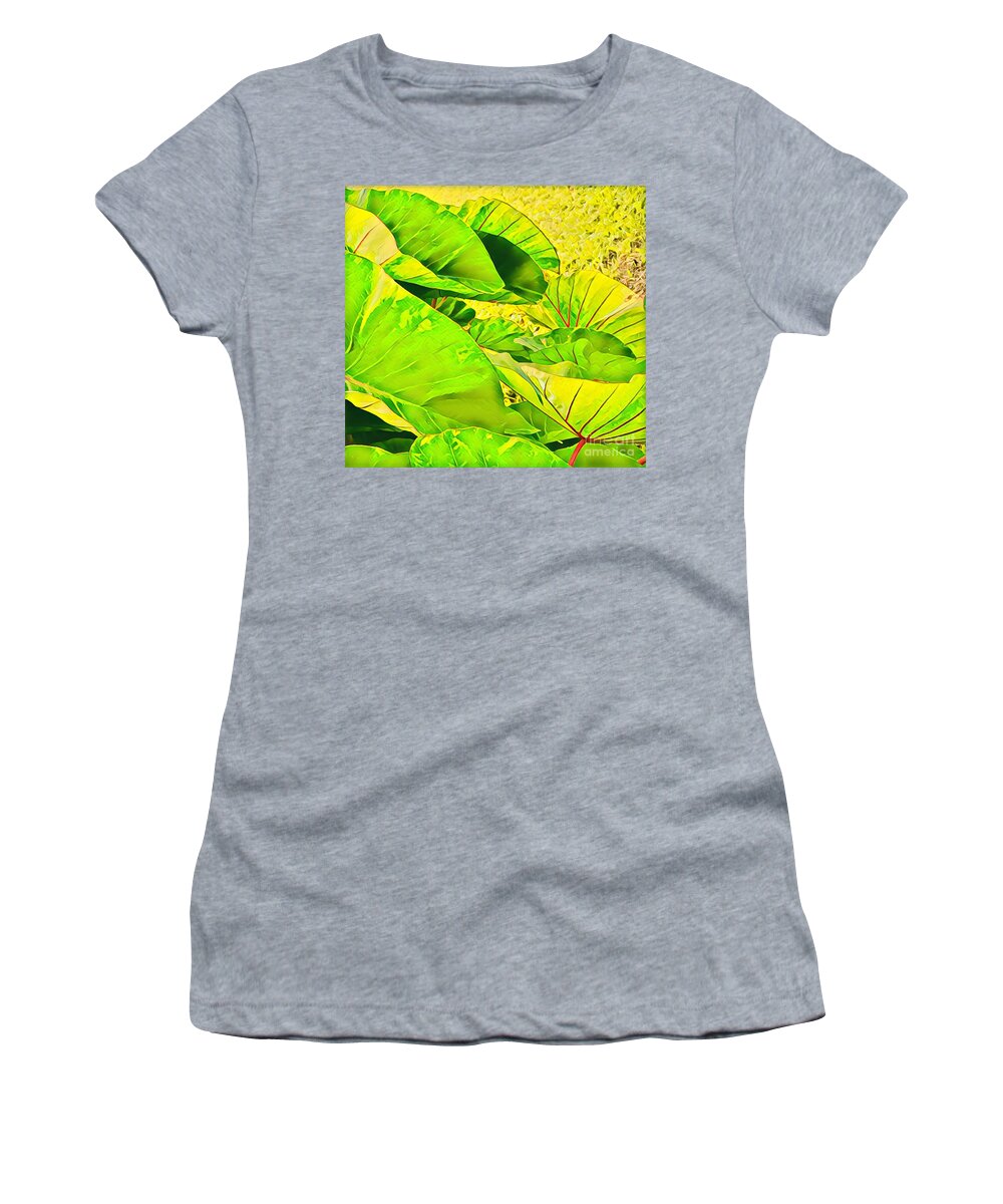 #taroleaves #taro #leaves #green #flowersofaloha Women's T-Shirt featuring the photograph Taro Leaves in Green by Joalene Young
