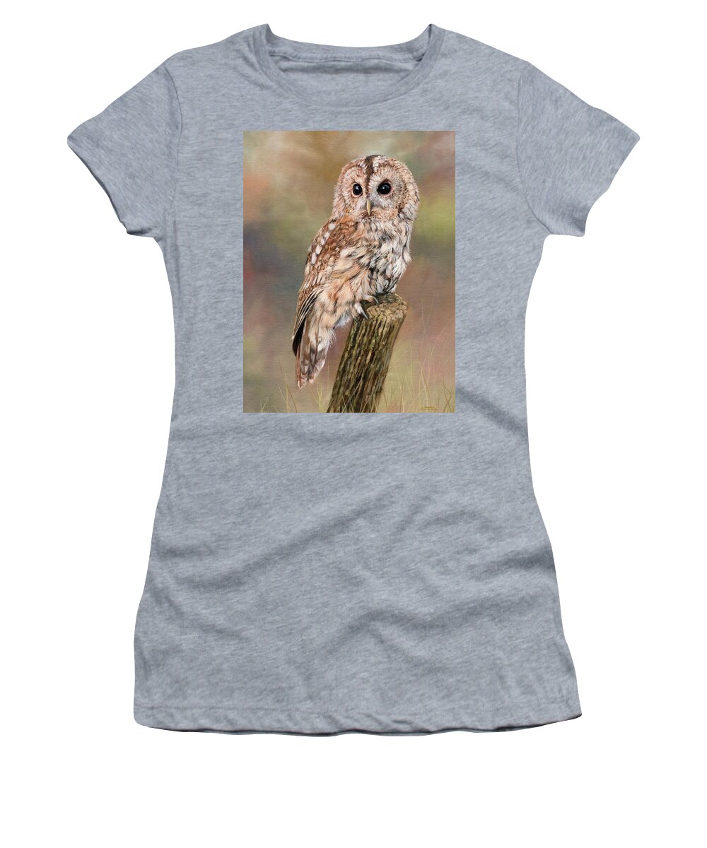 Owl Women's T-Shirt featuring the painting Tawny Owl by David Stribbling