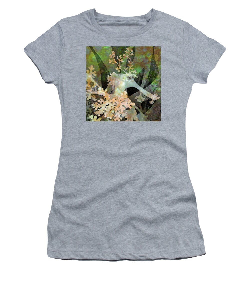 Seadragon Women's T-Shirt featuring the digital art Teal Leafy Sea Dragon by Sand And Chi