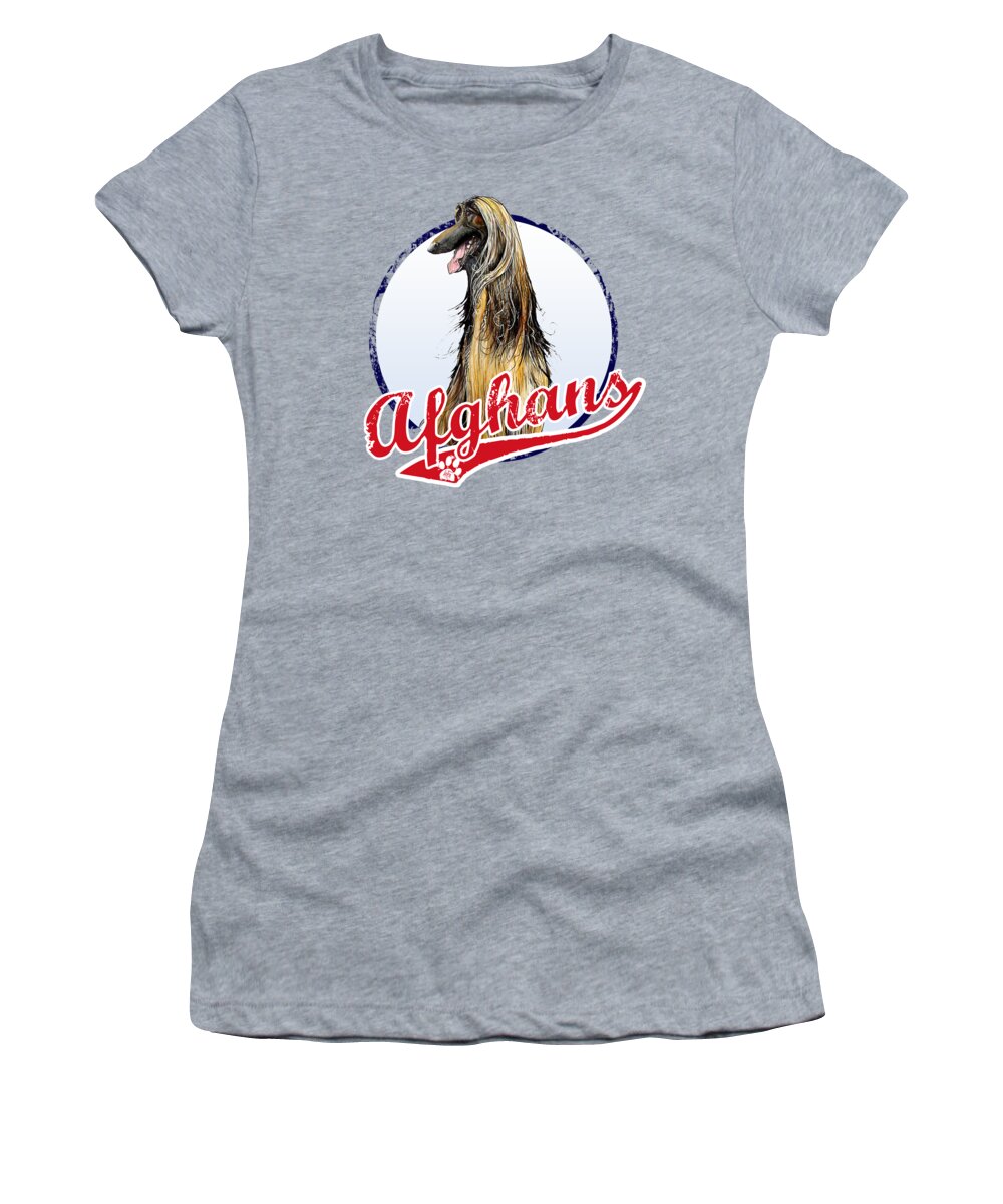 Afghan Hound Women's T-Shirt featuring the drawing Team Afghan Hound by Canine Caricatures By John LaFree
