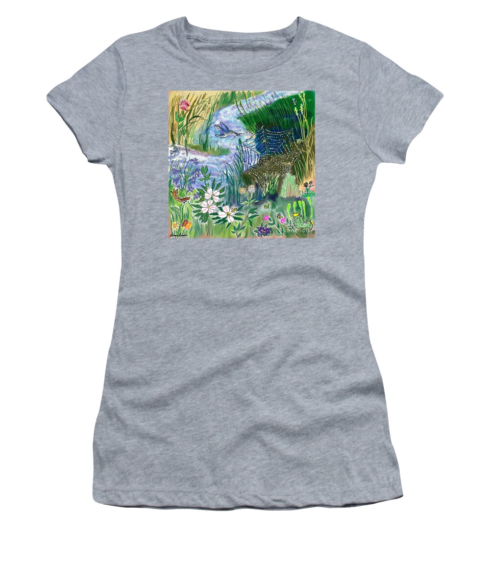 Children's Art Women's T-Shirt featuring the drawing Teen Drawing -- Hummingbird Collecting Silk by Dawn Senior-Trask