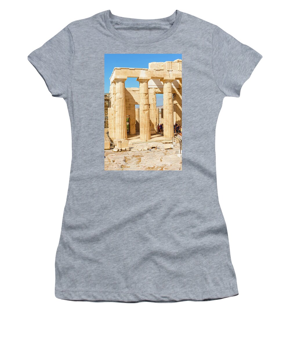 Athens Women's T-Shirt featuring the photograph temple of Athena and Nike in Acropolis hill in Athens by Marek Poplawski