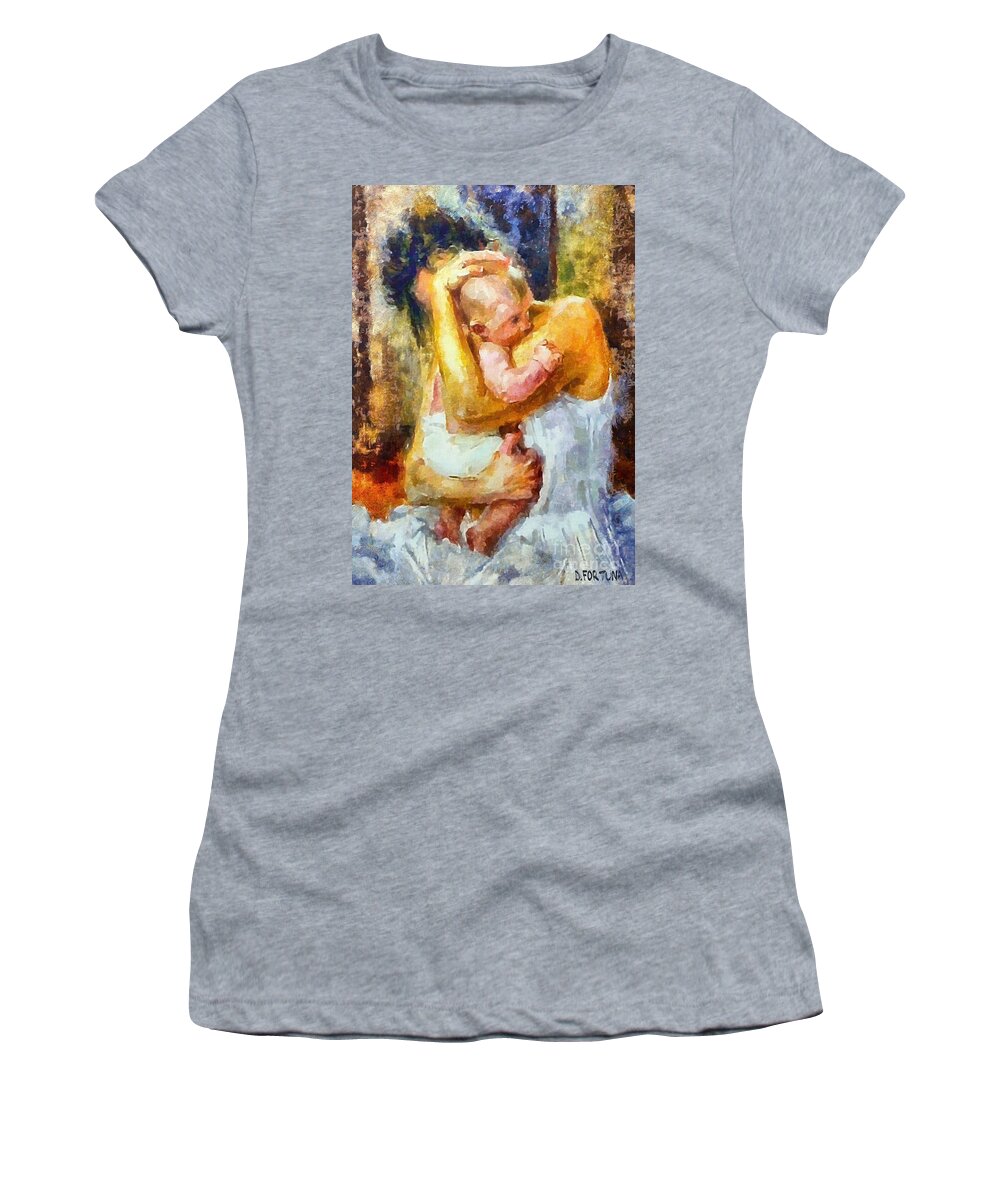Motherhood Women's T-Shirt featuring the painting Tender moment by Dragica Micki Fortuna