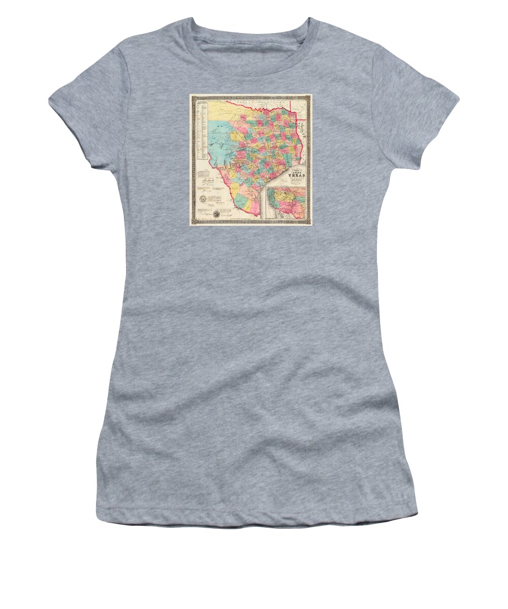 Texas Women's T-Shirt featuring the digital art Texas 1856 by J. De Cordova by Texas Map Store
