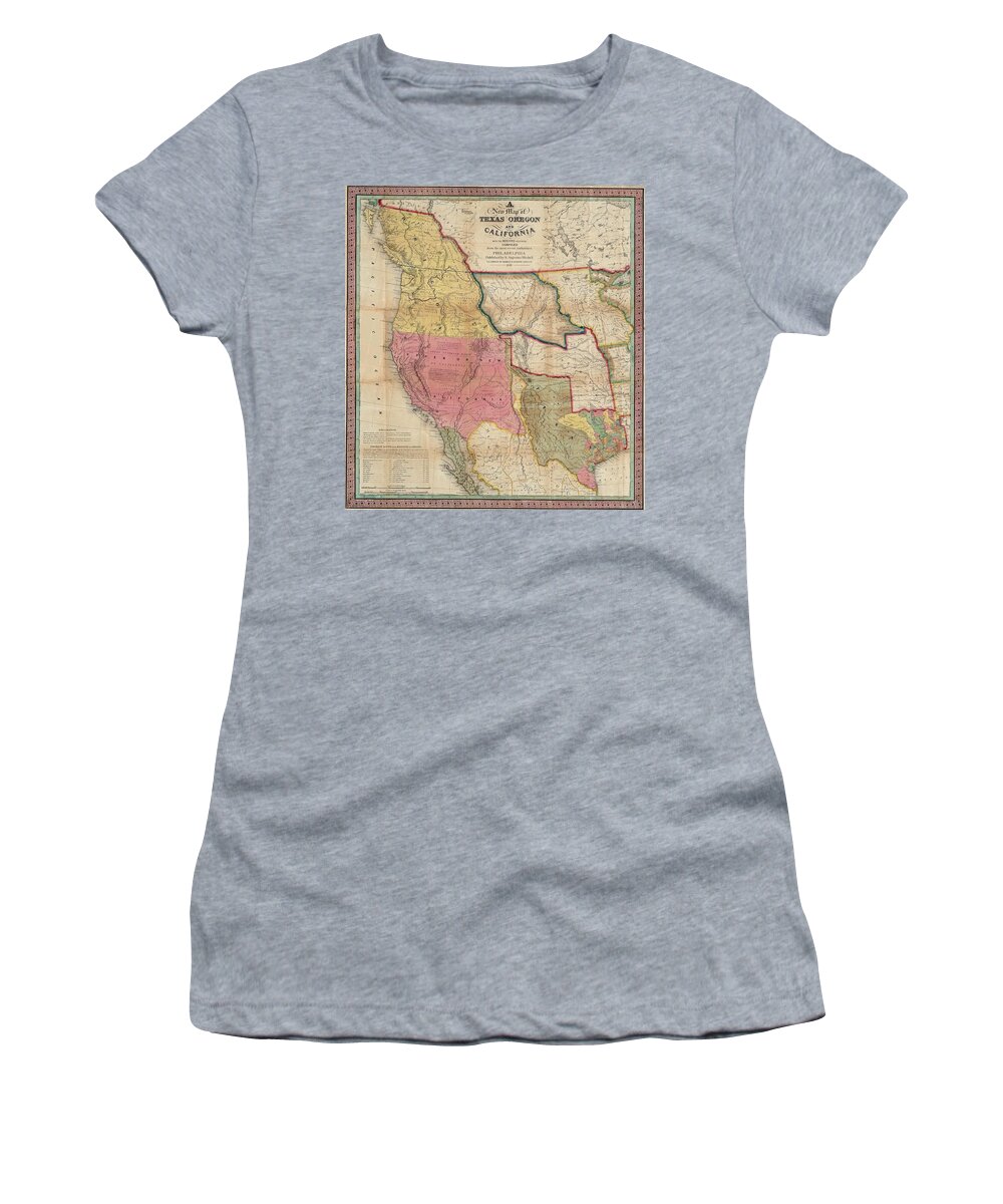 Texas Women's T-Shirt featuring the painting Texas California and Oregon by Samuel Augustus Mitchell