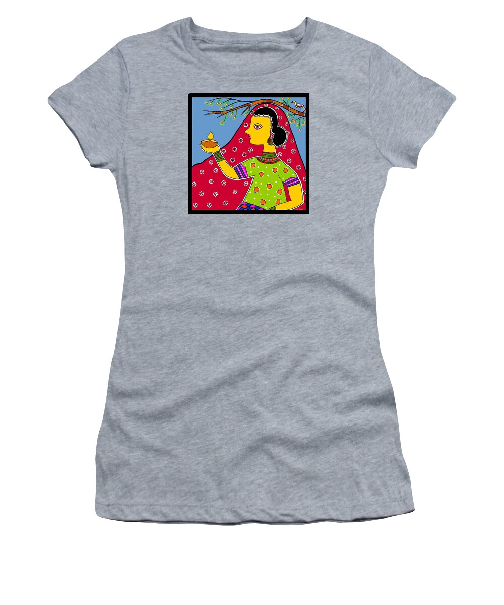Madhubani Style Painting Women's T-Shirt featuring the digital art Thamasoma Jyothirgamaya by Latha Gokuldas Panicker