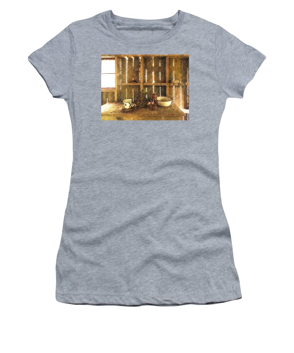 Draughty Women's T-Shirt featuring the digital art The Abandoned Cabin by Steve Taylor