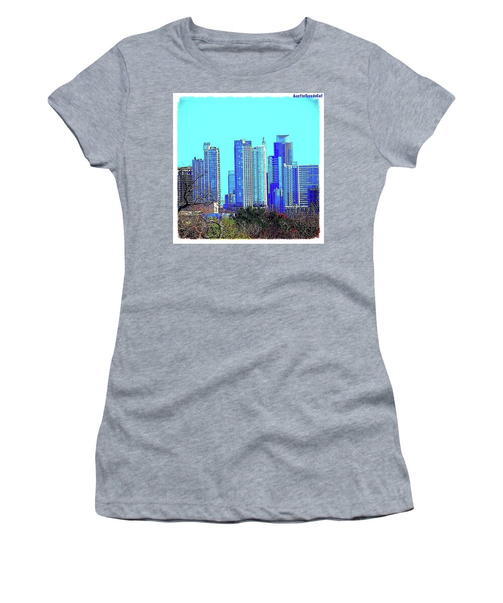 Beautiful Women's T-Shirt featuring the photograph The #austin #skyline On A Sunny, Cold by Austin Tuxedo Cat