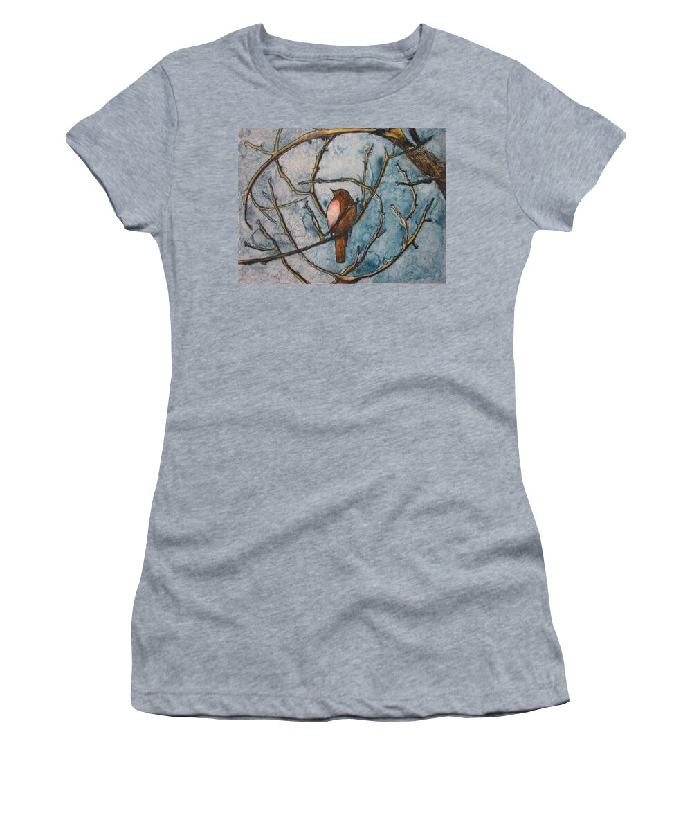 Robin Women's T-Shirt featuring the painting The Baby Robin by Patricia Arroyo