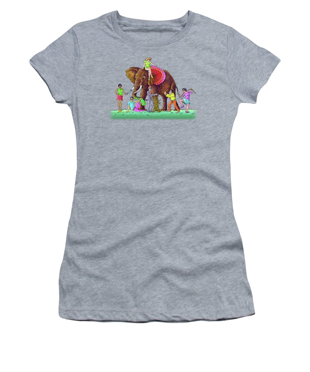 Blind Women's T-Shirt featuring the drawing The Blind and the Elephant by Anthony Mwangi
