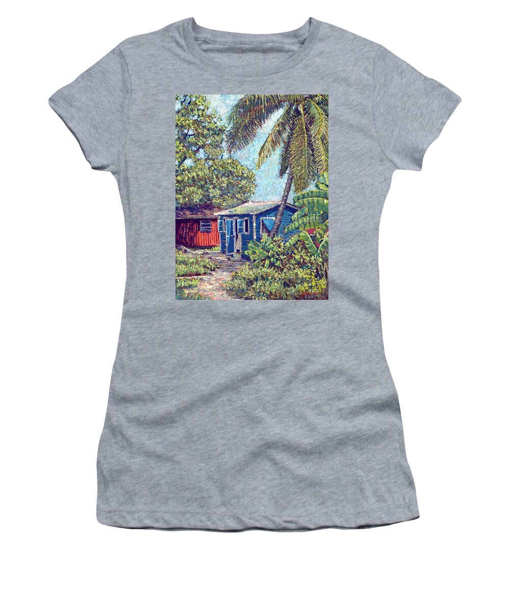 Blue Cottage Women's T-Shirt featuring the painting The Blue Cottage by Ritchie Eyma