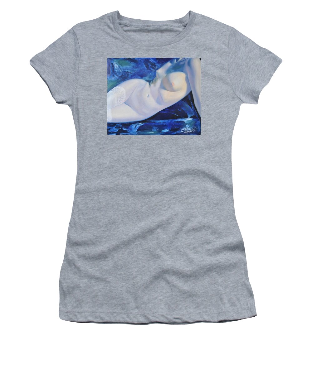 Art Women's T-Shirt featuring the painting The blue ice by Sergey Ignatenko