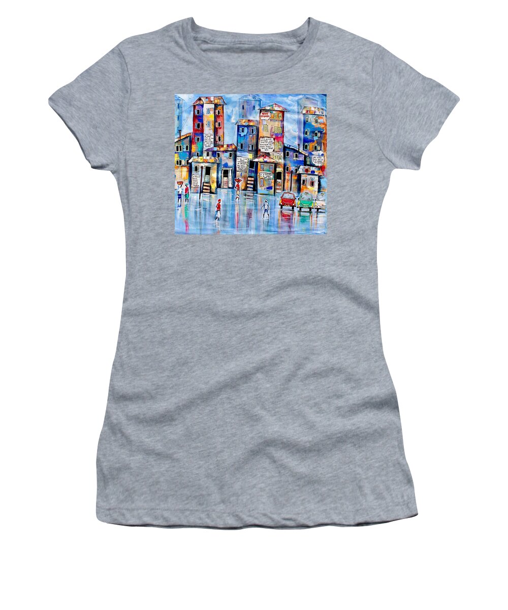 Africa Women's T-Shirt featuring the painting The Blue Line by Appiah Ntiaw