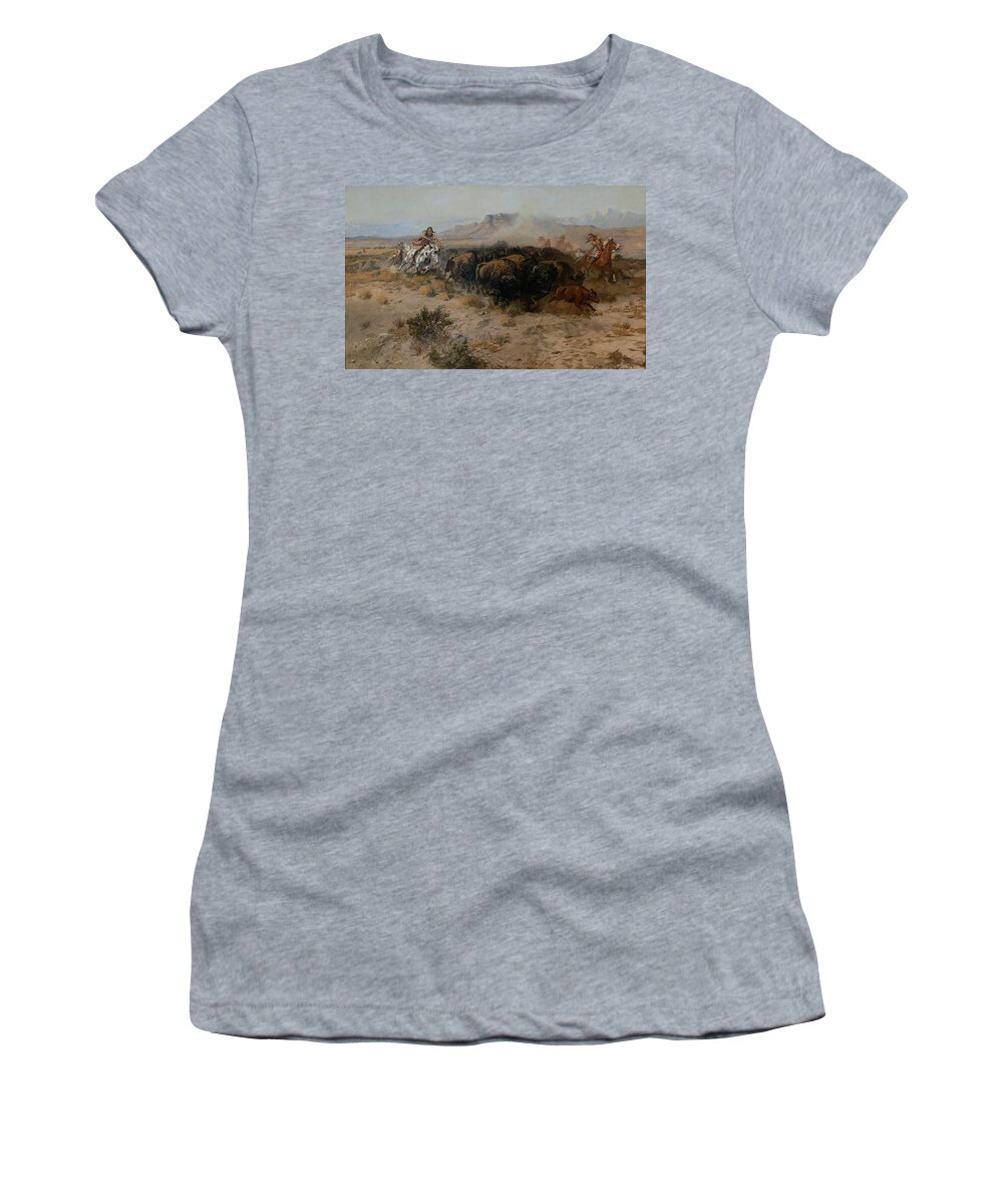 Charles Russell Women's T-Shirt featuring the digital art The Buffalo Hunt by Charles Russell
