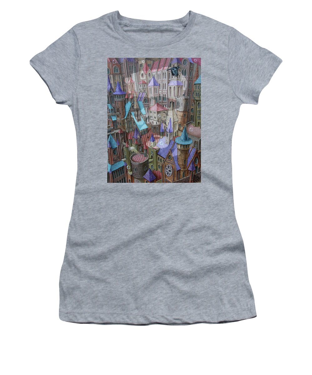 Edgar Alan Poe Women's T-Shirt featuring the painting The City of Crow by Victor Molev