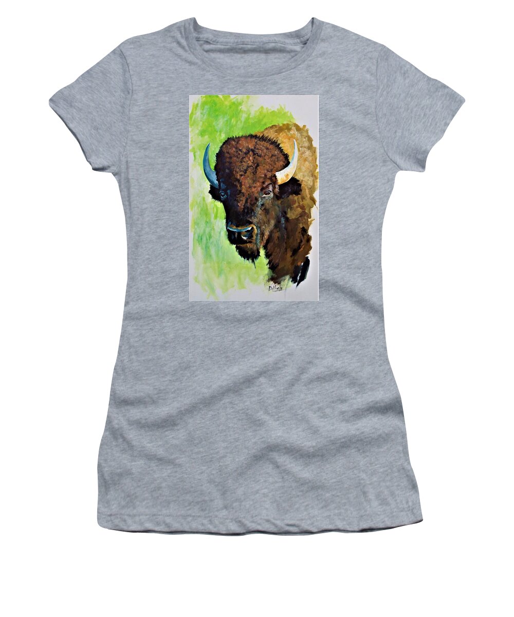 Painting Of Bison Women's T-Shirt featuring the painting The comeback kid by Michael Dillon